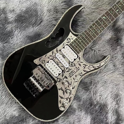 Custom Black Electric Guitar With Metal Pickguard Floyd Rose Bridge Chrome Hardware Tree of Life Inlay Can be customized supplier