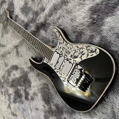 Custom Black Electric Guitar With Metal Pickguard Floyd Rose Bridge Chrome Hardware Tree of Life Inlay Can be customized supplier