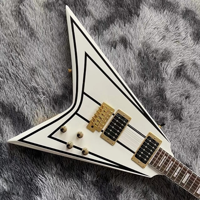 Custom Jackson V electric guitar white color in black strips with gold hardware accept guitar OEM supplier