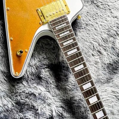 Custom Irregular Special-Shaped Electric Guitar with White Veneer Yellow Guard Board supplier