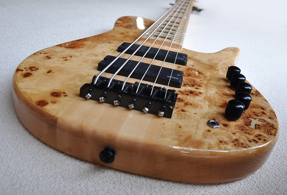 Custom 6 Strings Neck Thru Body Electric Bass Guitar with 24 Frets Active Pickup Maple Fretboard Natural Wood Color supplier