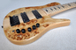 Custom 6 Strings Neck Thru Body Electric Bass Guitar with 24 Frets Active Pickup Maple Fretboard Natural Wood Color supplier