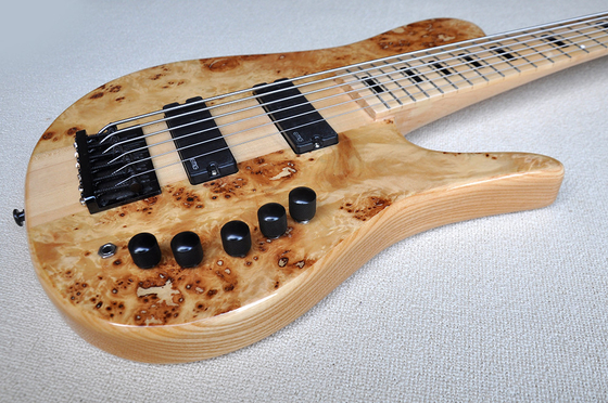 Custom 6 Strings Neck Thru Body Electric Bass Guitar with 24 Frets Active Pickup Maple Fretboard Natural Wood Color supplier