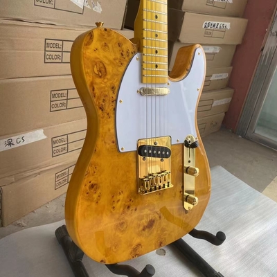 Custom Tele Electric Guitar Burl Maple Top Basswood Body Maple Fingerboard Golden Hardware High Quality Guitar supplier