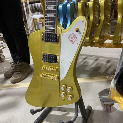 Custom Grand Firebird Style Electric Guitar in Golden Color with Gold Hardware Mahogany Body Rosewood Fingerboard supplier