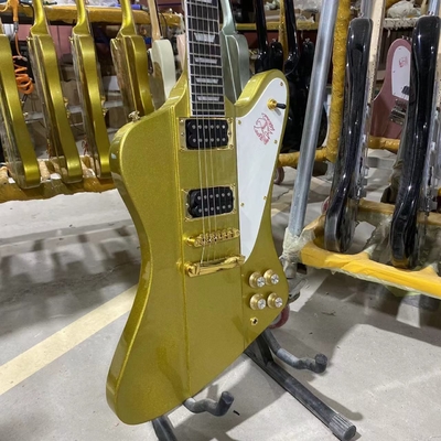 Custom Grand Firebird Style Electric Guitar in Golden Color with Gold Hardware Mahogany Body Rosewood Fingerboard supplier