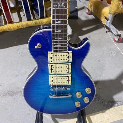 Custom LP Style Ace Frehley Hummbucker Pickups Electric Guitar with Rosewood Fingerboard Mahogany Body Blue Color Accept supplier