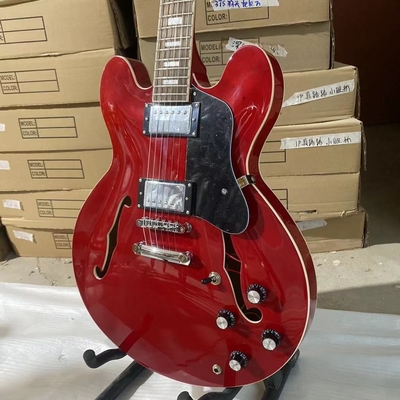 Custom ES 335 Style Semi Hollow Electric Guitar Jazz Model in Transparent Red Color supplier