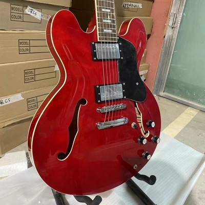 Custom ES 335 Style Semi Hollow Electric Guitar Jazz Model in Transparent Red Color supplier