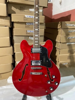 Custom ES 335 Style Semi Hollow Electric Guitar Jazz Model in Transparent Red Color supplier