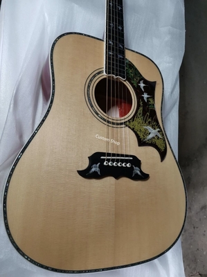 Custom Solid Handmade AAAAA Grade Flamed Maple Neck Doves Dreadnought Acoustic Guitar Deluxe Version Customized Headstoc supplier