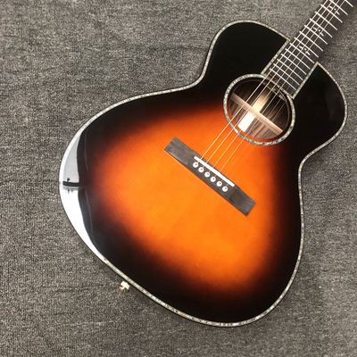 Custom O Body 39 Inch Abalone Binding Sunburst Color Acoustic Guitar Accept Guitar, Amp, Pedal OEM supplier