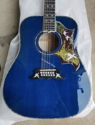 Custom AAAAA 12 Strings All Solid Wood Doves in Flight Viper Blue Acoustic Folk Guitar AAAA solid spruce wood top supplier