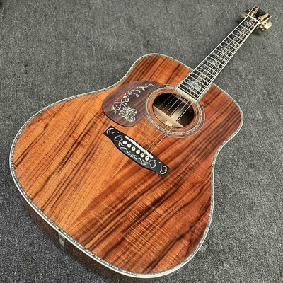 Left Handed D Body Solid Koa Top Acoustic Guitar with KOA Wood Back Side Abalone Binding Life Tree Inlay Deluxe KOA Guitar OEM